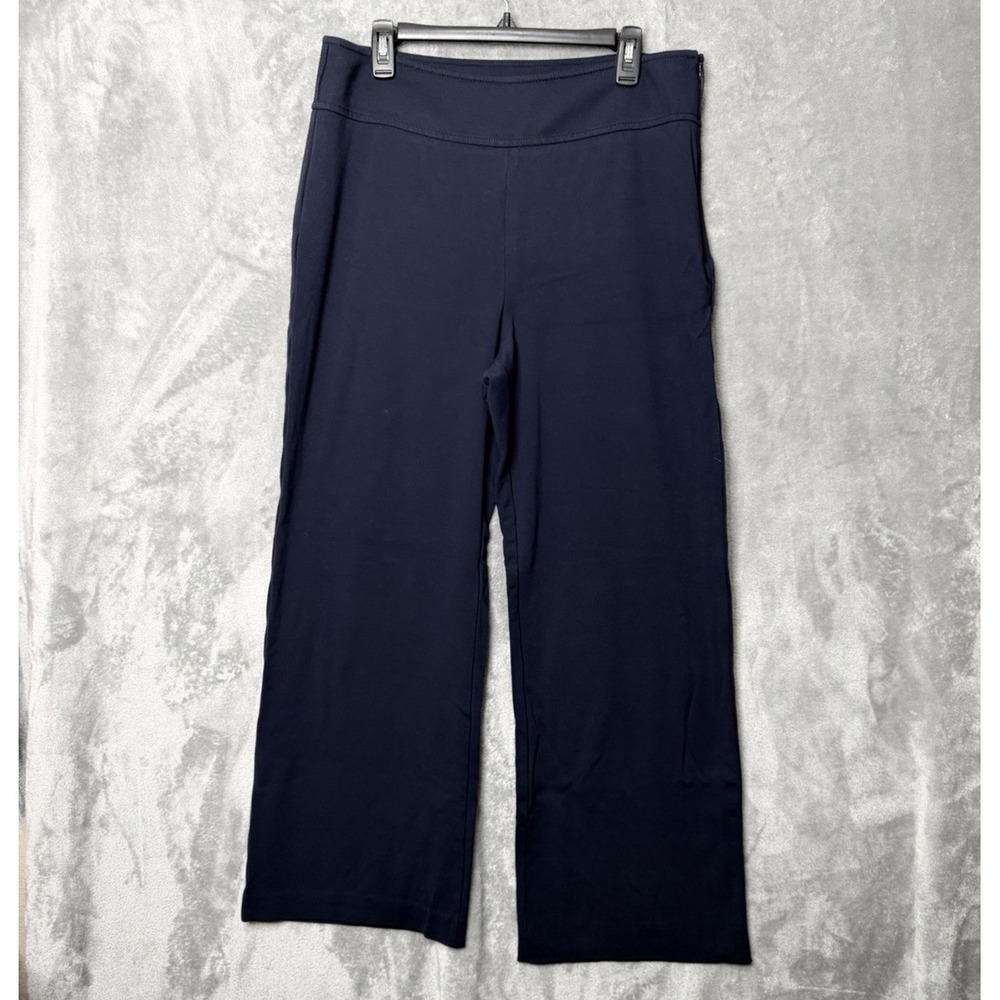 Talbots‎ Navy Blue Wide Leg Stretch Pants Jersey size 14 Academia Classic Preppy